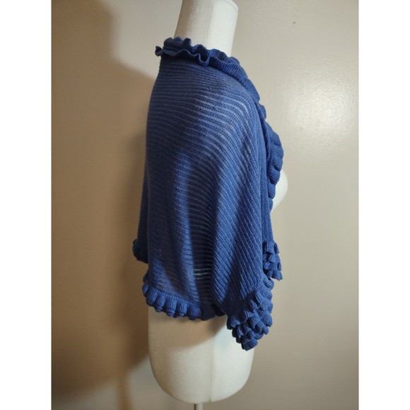 Moth Women's Blue Textured One Size Linen Blend Open Front Floral Bolero - Picture 9 of 12